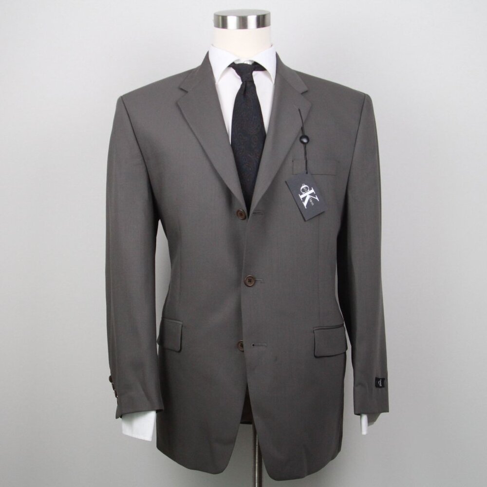 Calvin Klein Blazer 44R Wool Gray 3-Button cK Logo Made in Canada Vintage